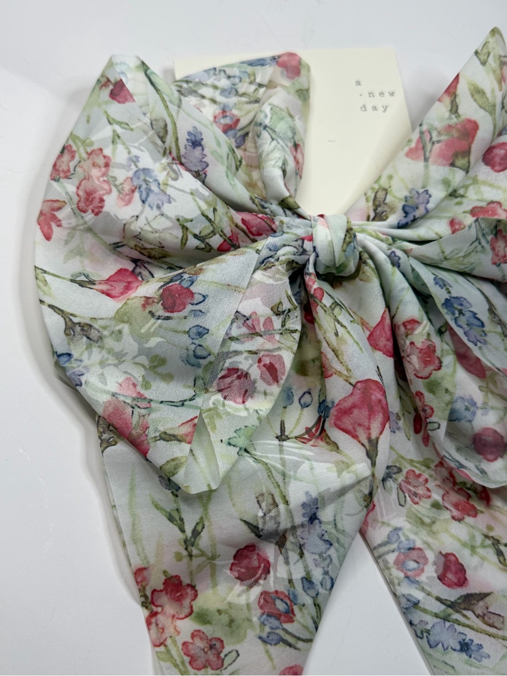 a new day Floral Bow Hair Scarf in Pink, Green & Blue - Picture 2 of 6